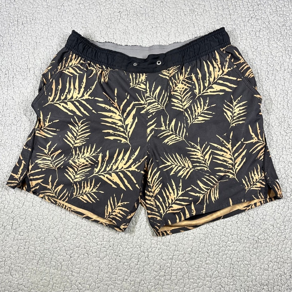 Vuori Black and Tan Tropical Print Athletic Shorts
